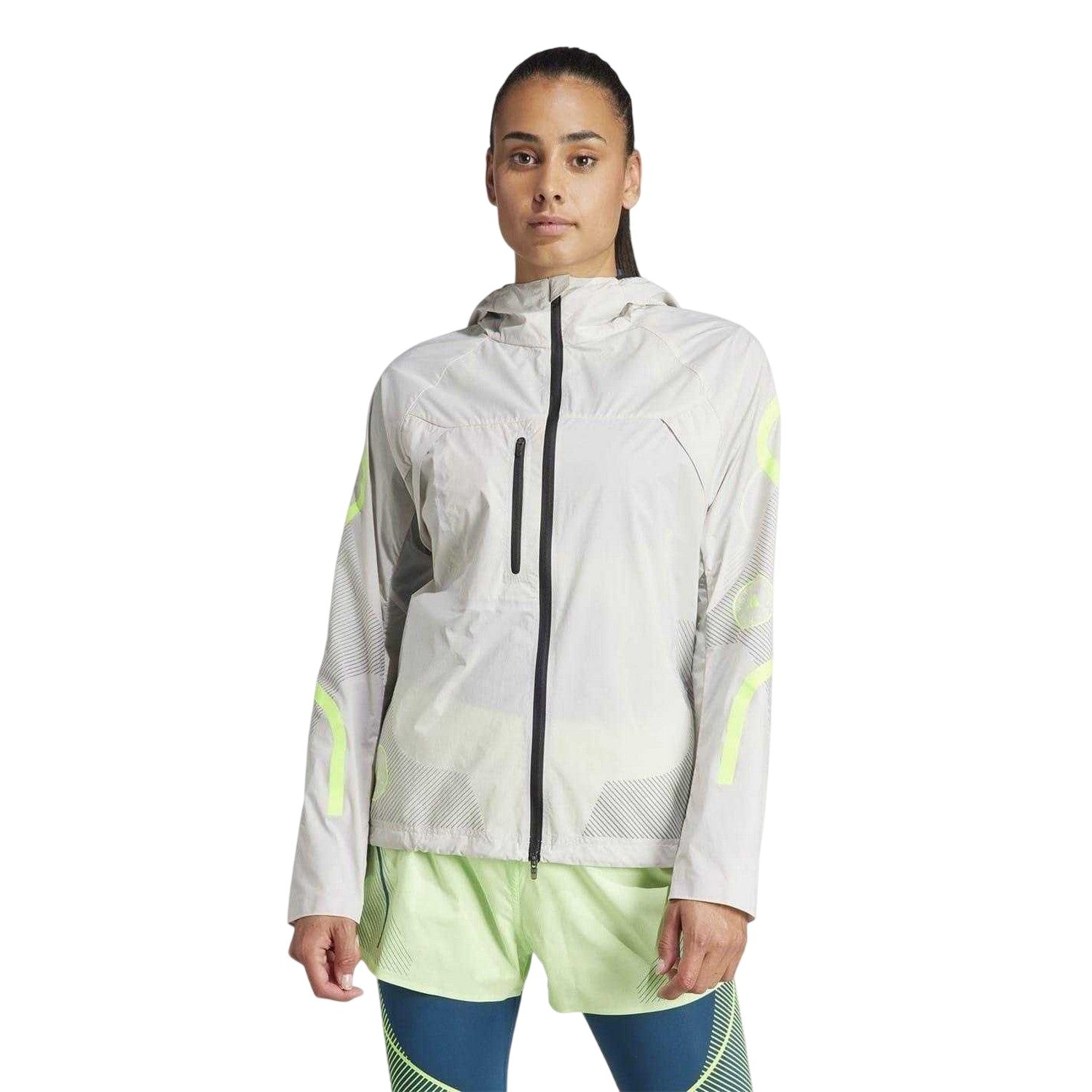 Chalk-Pearl - Pack Shot - Adidas Womens-Ladies Truepace Striped Running Jacket