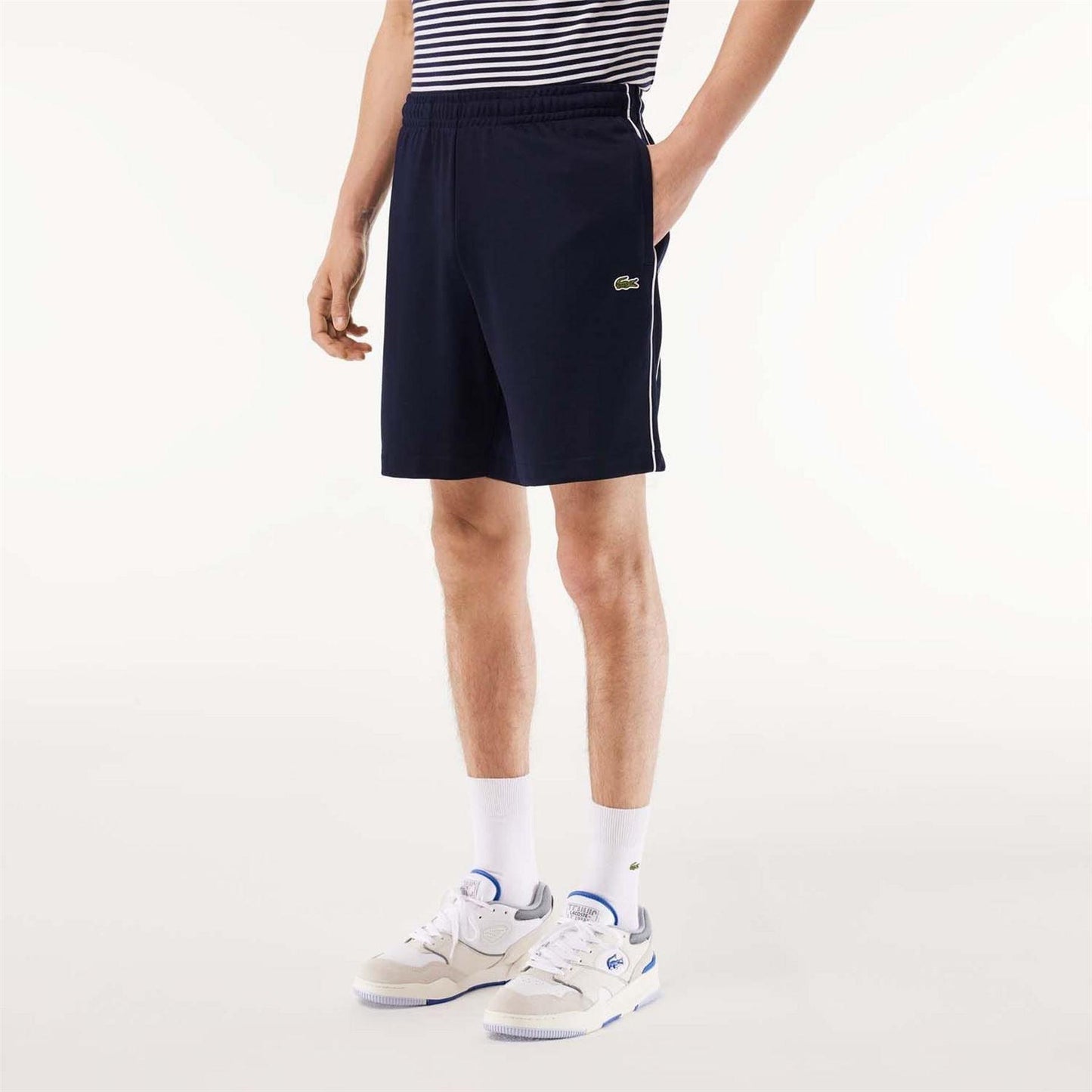 Blue-White - Front - Lacoste Mens Paris Interlock Regular Shorts