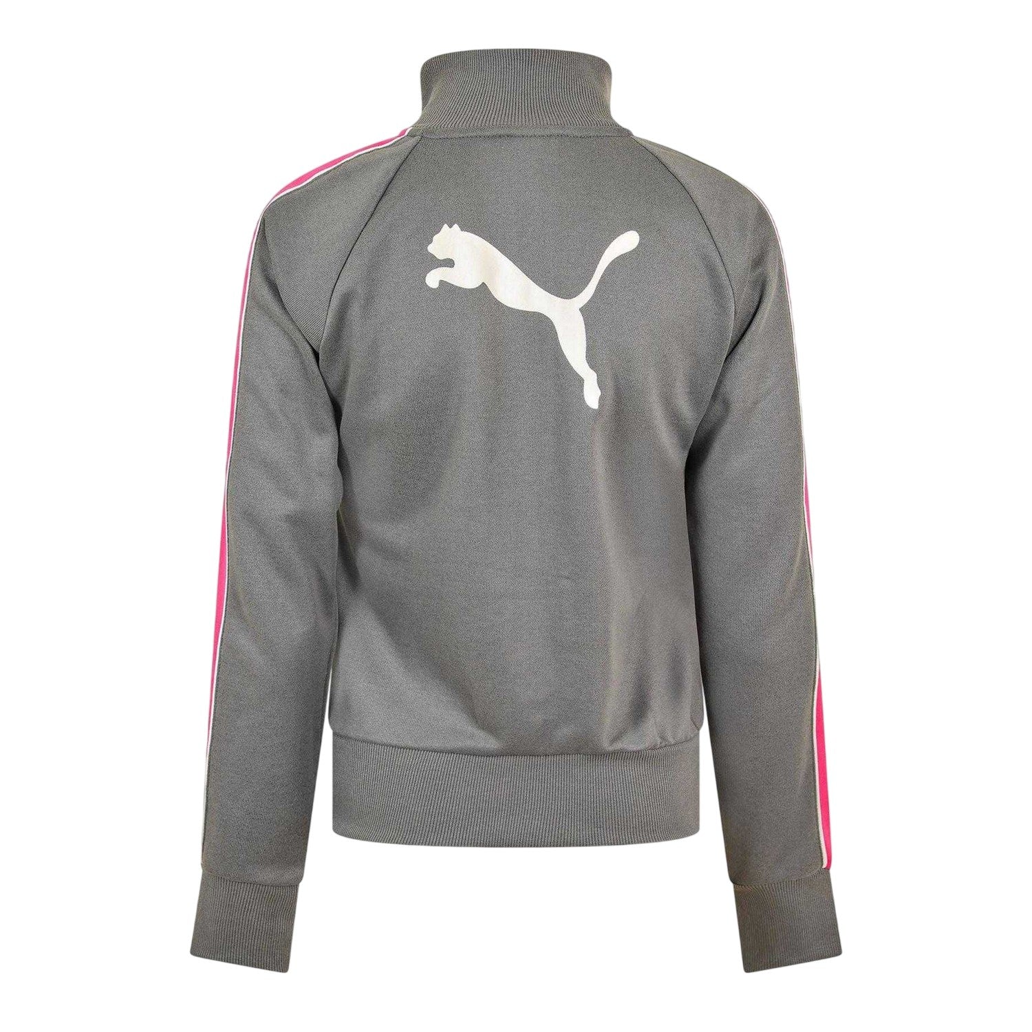 Grey-Pink - Back - Puma Womens-Ladies Striped Track Jacket