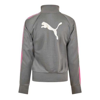 Grey-Pink - Back - Puma Womens-Ladies Striped Track Jacket