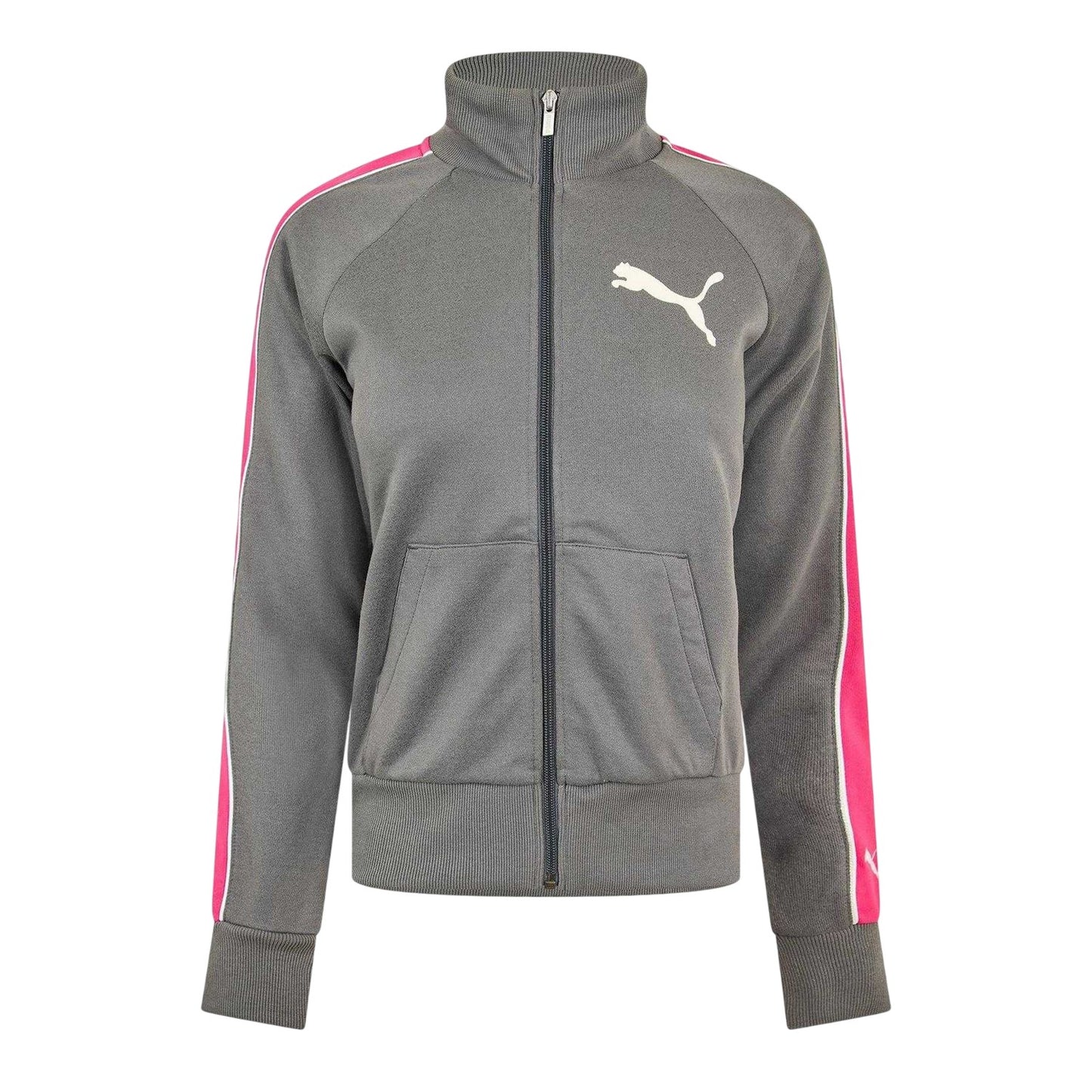 Grey-Pink - Front - Puma Womens-Ladies Striped Track Jacket
