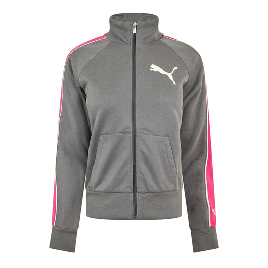 Grey-Pink - Front - Puma Womens-Ladies Striped Track Jacket