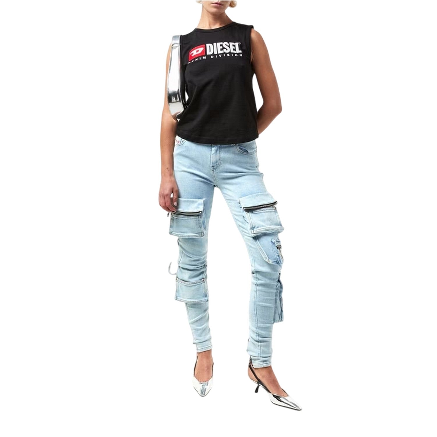 Blue Denim - Pack Shot - Diesel Womens-Ladies Skinny Cargo Jeans