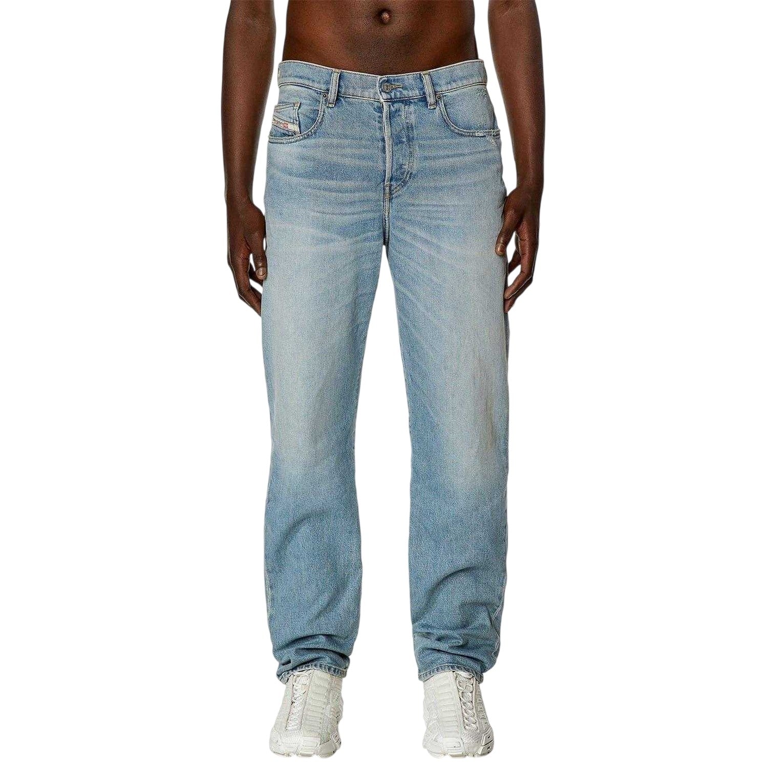 Blue Denim - Side - Diesel Mens Denim Low Rise Straight Leg Jeans