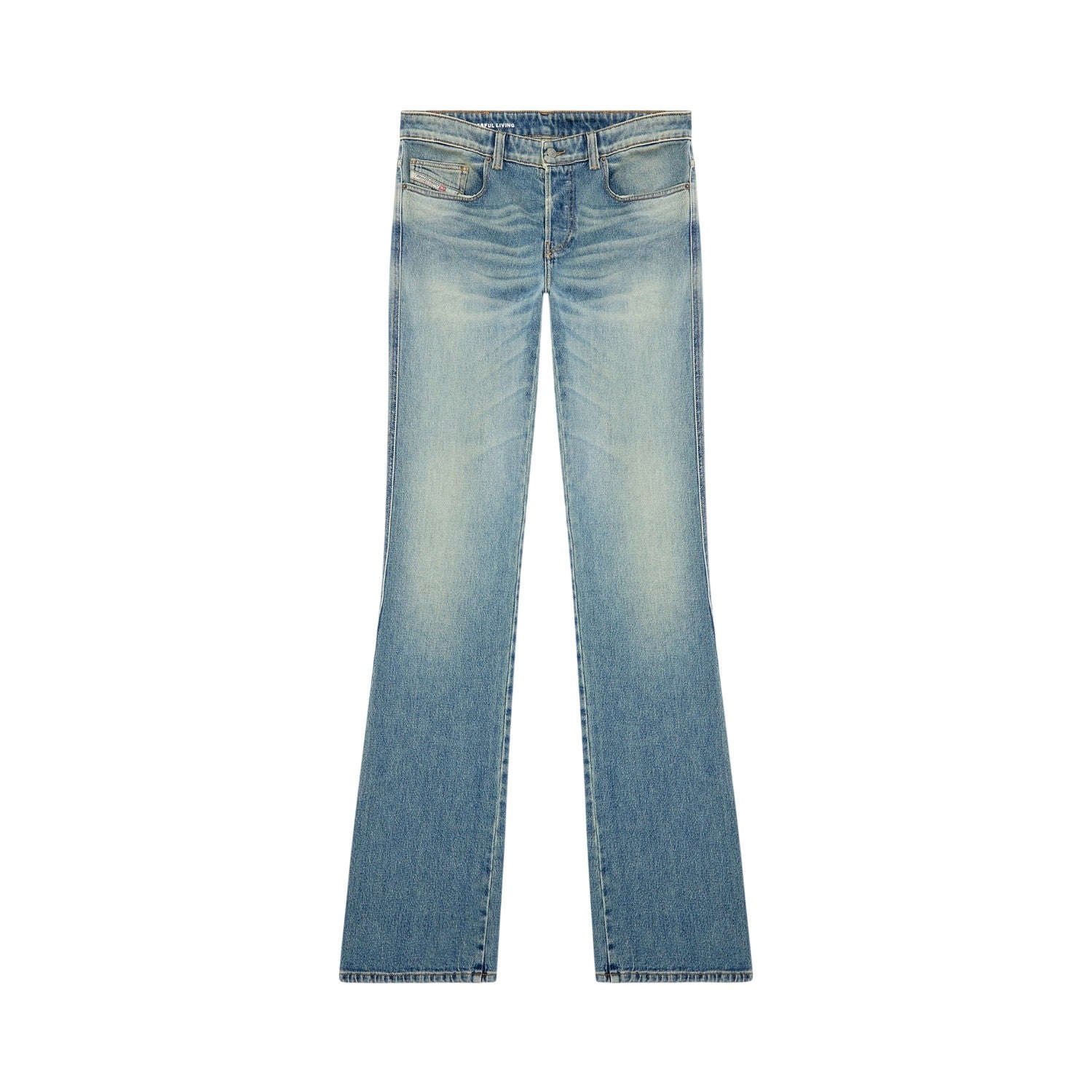 Blue Denim - Front - Diesel Mens Denim Low Rise Straight Leg Jeans
