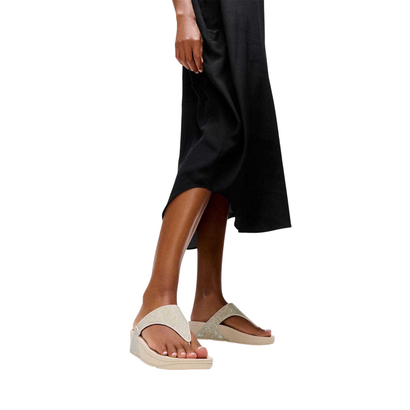Platino - Lifestyle - FitFlop Womens-Ladies Lulu Shimmerlux Synthetic Toe Post Casual Flat Sandals