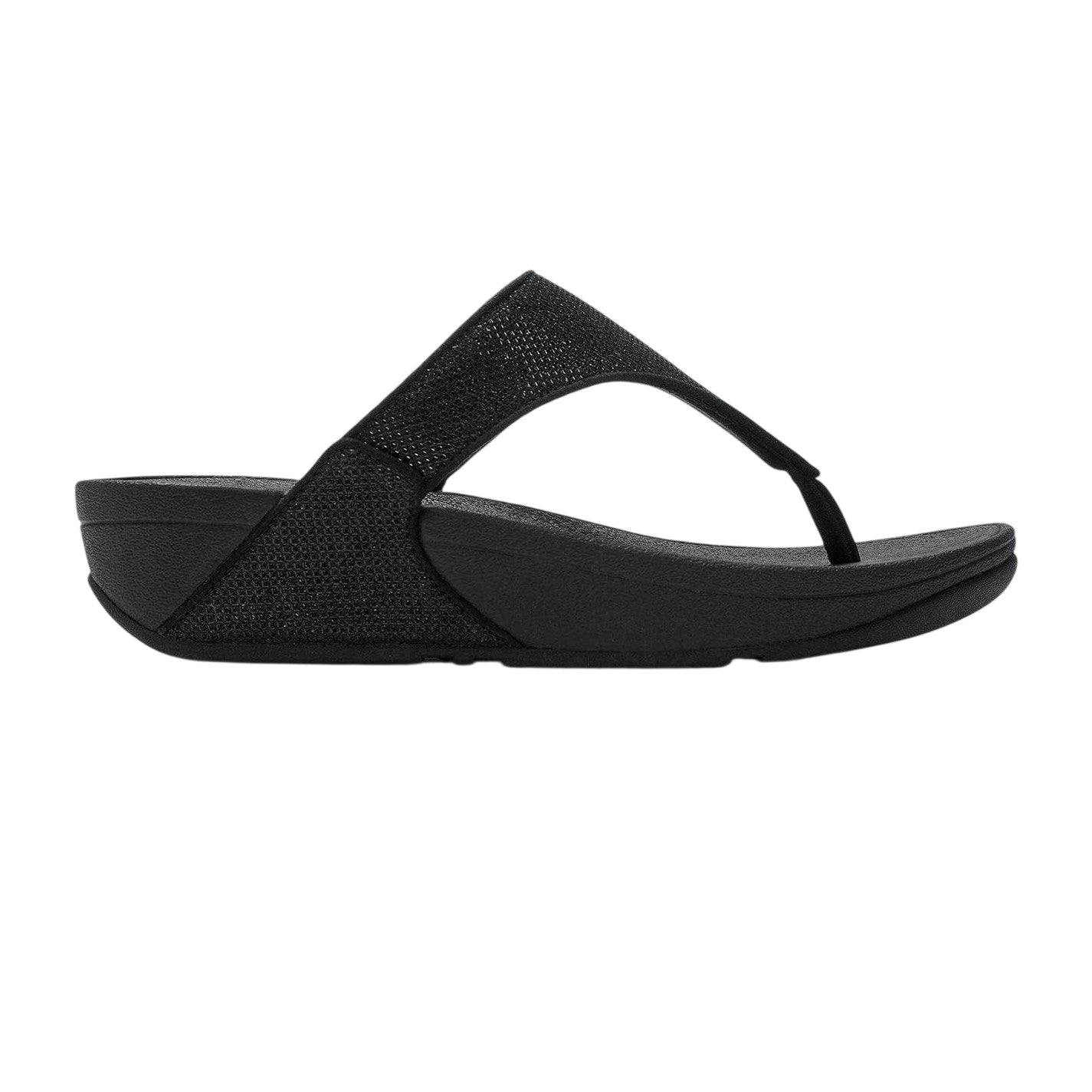 Black - Front - FitFlop Womens-Ladies Lulu Shimmerlux Synthetic Toe Post Casual Flat Sandals