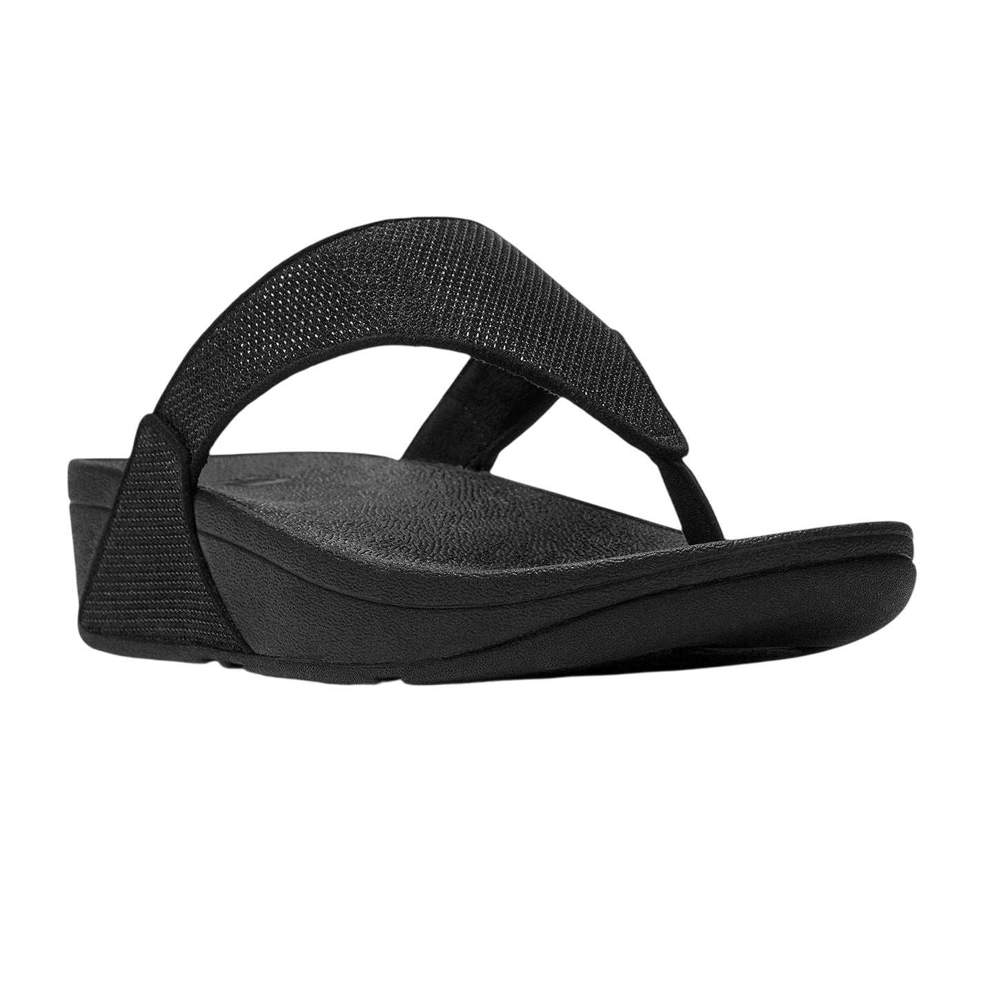 Black - Side - FitFlop Womens-Ladies Lulu Shimmerlux Synthetic Toe Post Casual Flat Sandals