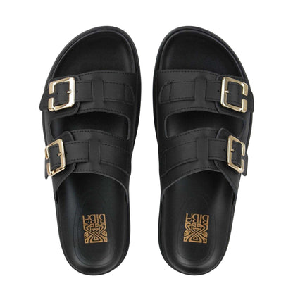 Black - Side - Biba Womens-Ladies Double Strap Flat Sandals
