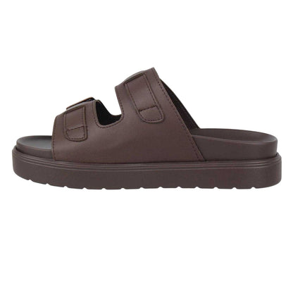 Brown - Back - Biba Womens-Ladies Double Strap Flat Sandals