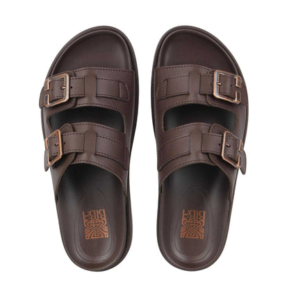 Brown - Side - Biba Womens-Ladies Double Strap Flat Sandals
