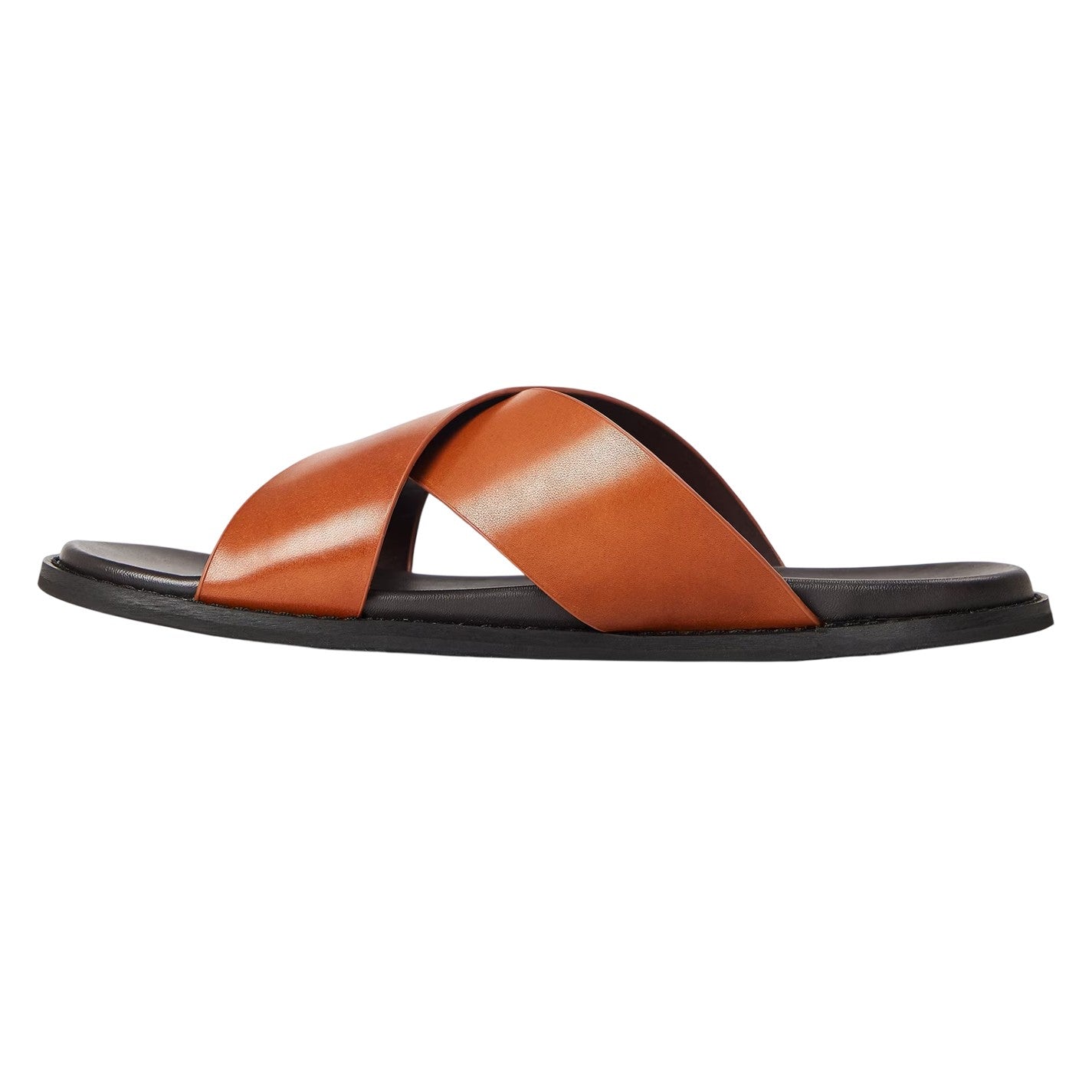 Brown - Back - Dune London Mens Leather Criss Cross Strap Flat Sandals