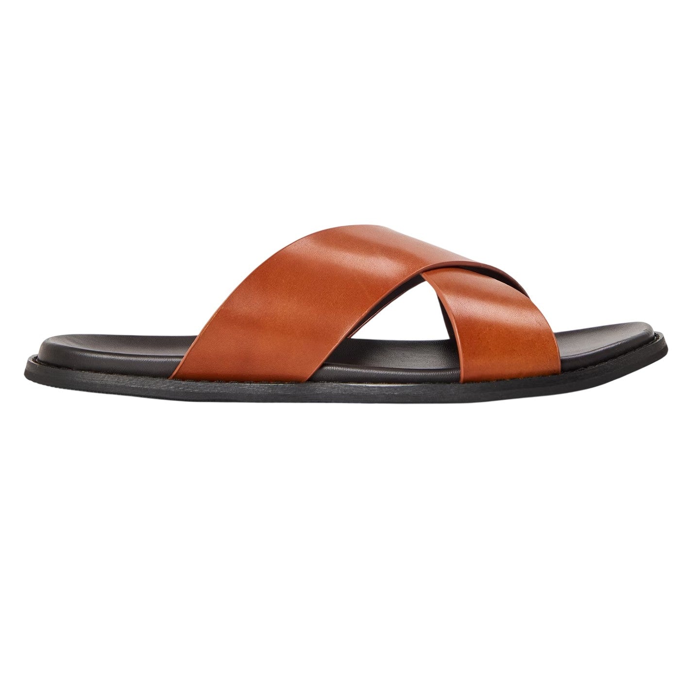 Brown - Front - Dune London Mens Leather Criss Cross Strap Flat Sandals