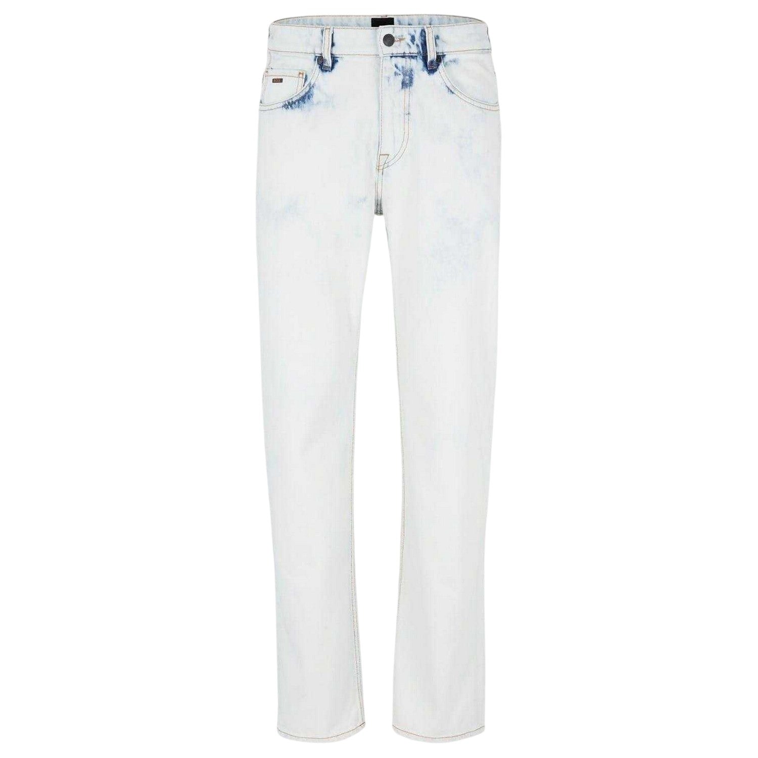 Pastel Blue - Front - Boss Mens Denim 5 Pockets Straight Leg Jeans