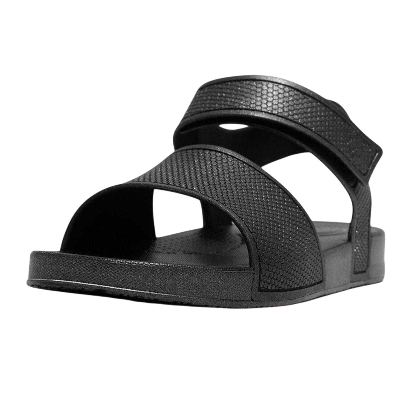 Black - Pack Shot - FitFlop Childrens-Kids IQushion Shimmer iQushion Waterproof Flat Sandals