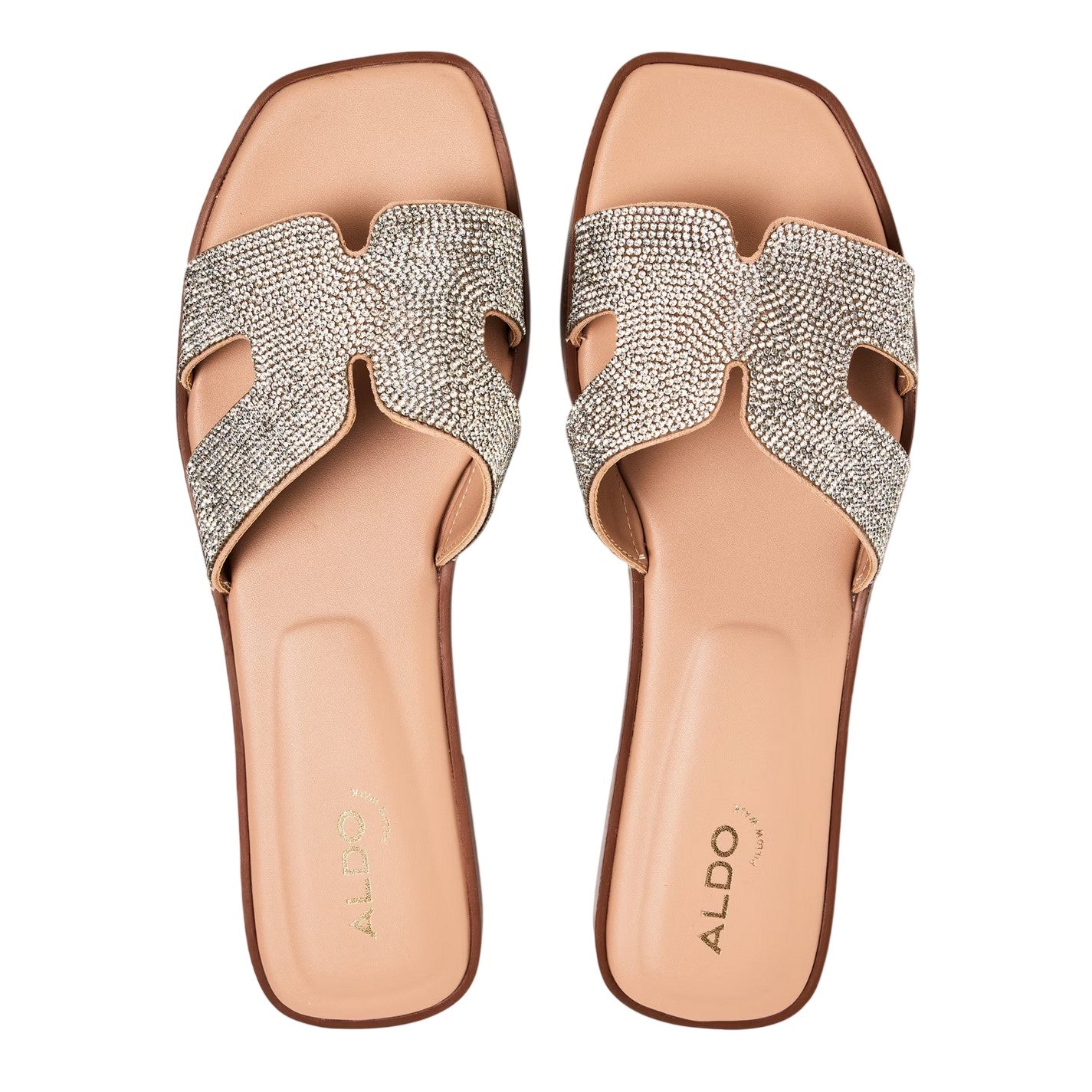 Beige - Side - Aldo Womens-Ladies Diamante Flat Sandals