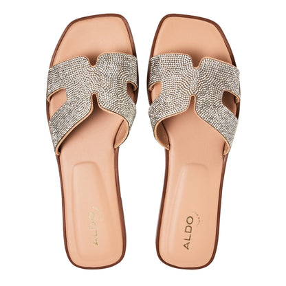 Beige - Side - Aldo Womens-Ladies Diamante Flat Sandals