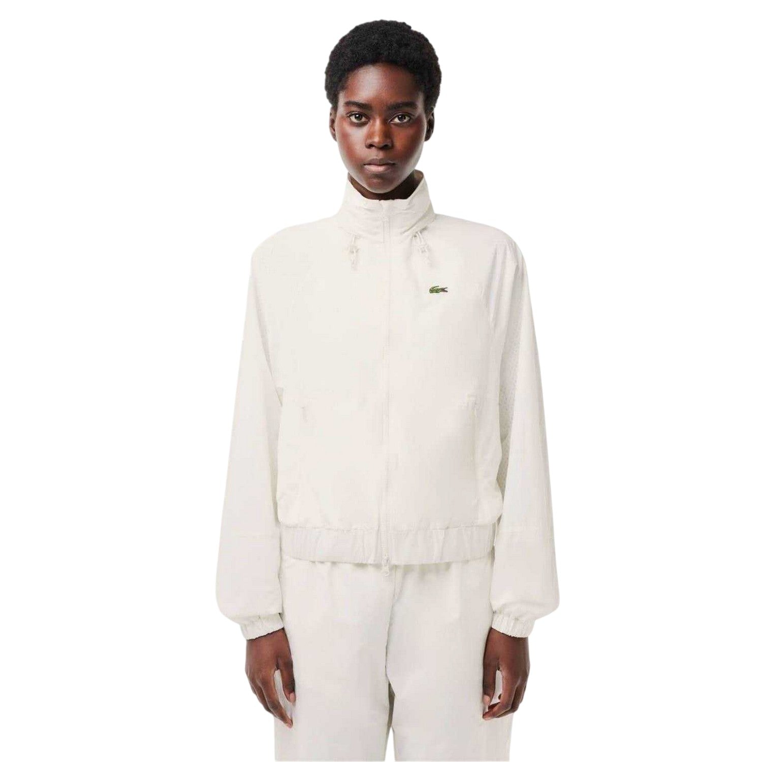 White - Front - Lacoste Womens-Ladies Relaxed Fit Raincoat