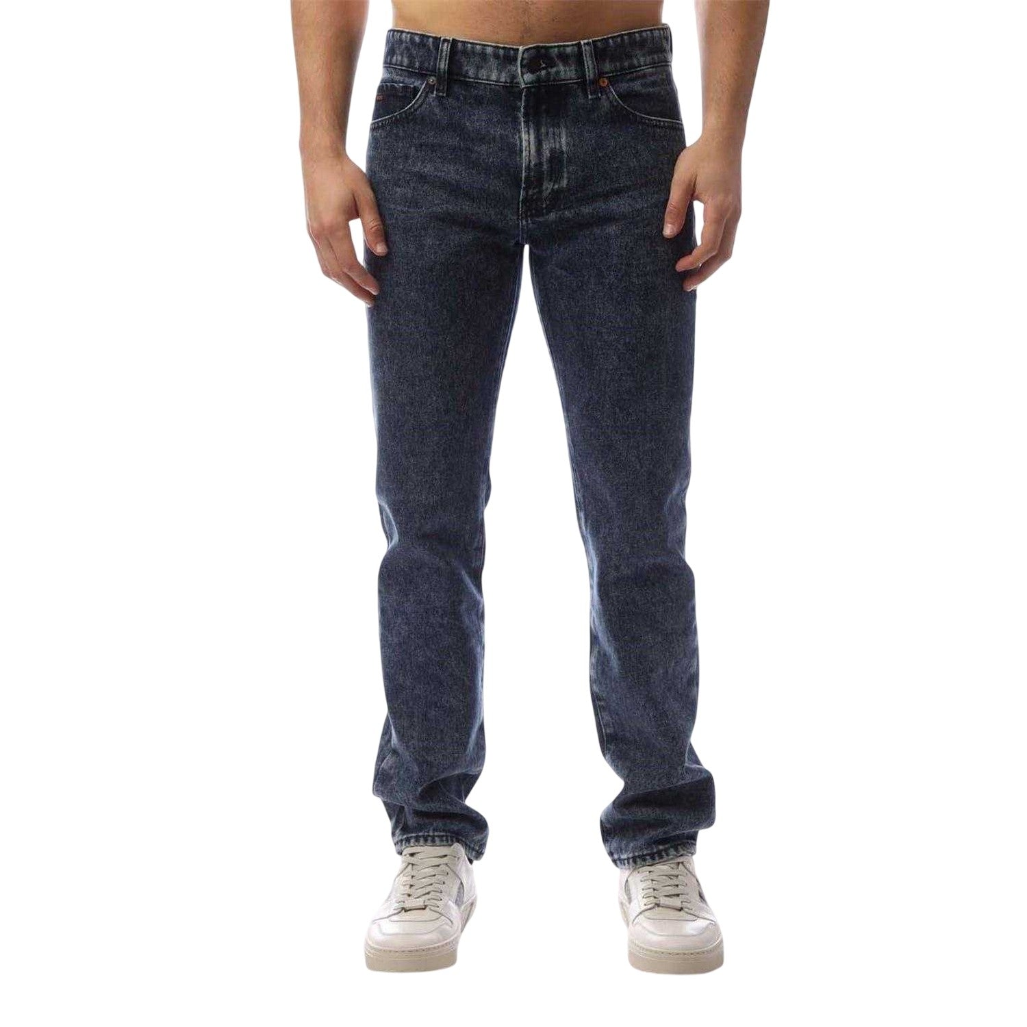 Navy - Front - Boss Mens 5 Pockets Straight Leg Jeans