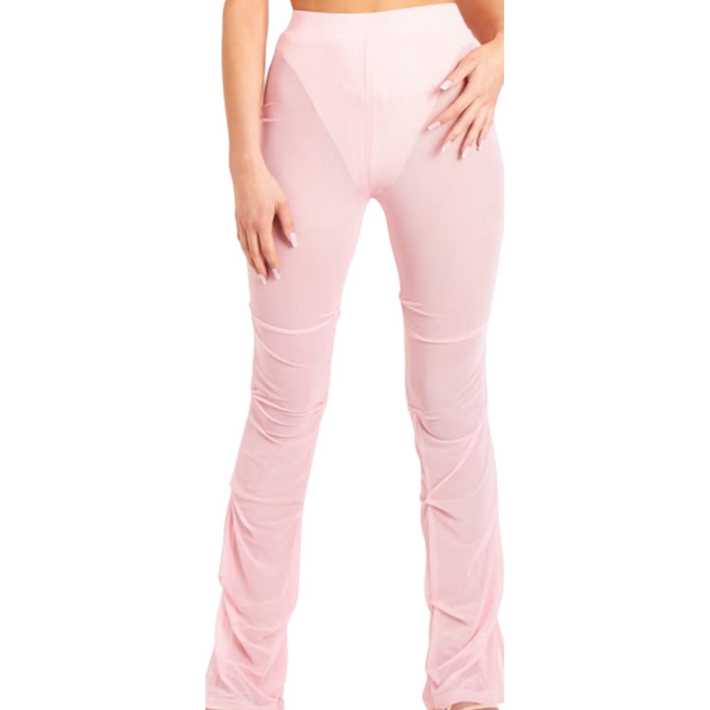 Pink - Back - Missy Empire Womens-Ladies Mesh Flared Trousers
