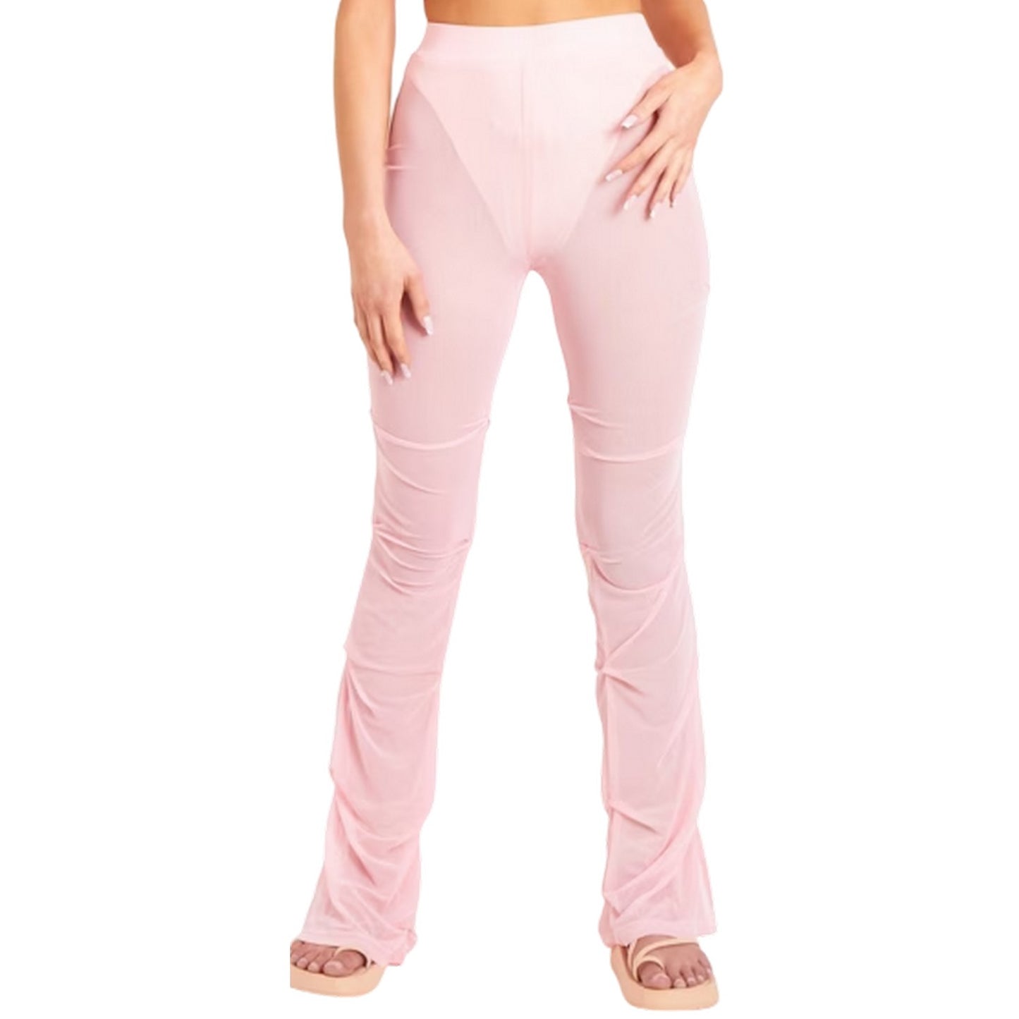Pink - Side - Missy Empire Womens-Ladies Mesh Flared Trousers
