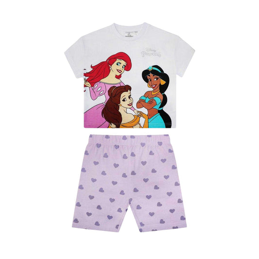 Multicoloured - Front - Disney Princess Childrens-Kids T-Shirt & Shorts Set