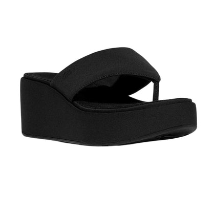 All Black - Side - Fit Flop Womens-Ladies Denim Wedge Sandals