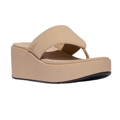 Beige - Side - Fit Flop Womens-Ladies Denim Wedge Sandals