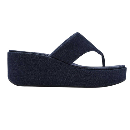 Dark Denim - Front - Fit Flop Womens-Ladies Denim Wedge Sandals