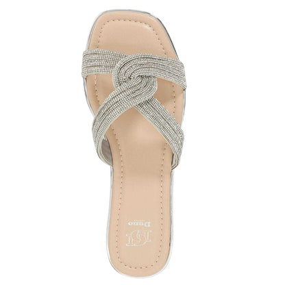 Silver - Side - Dune London Womens-Ladies Lo Lavenham Flat Slide