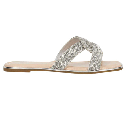 Silver - Front - Dune London Womens-Ladies Lo Lavenham Flat Slide