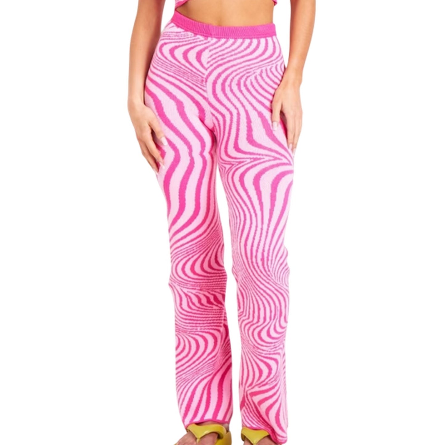Pink - Back - Missy Empire Womens-Ladies Jacquard Swirl Print Flared Trousers