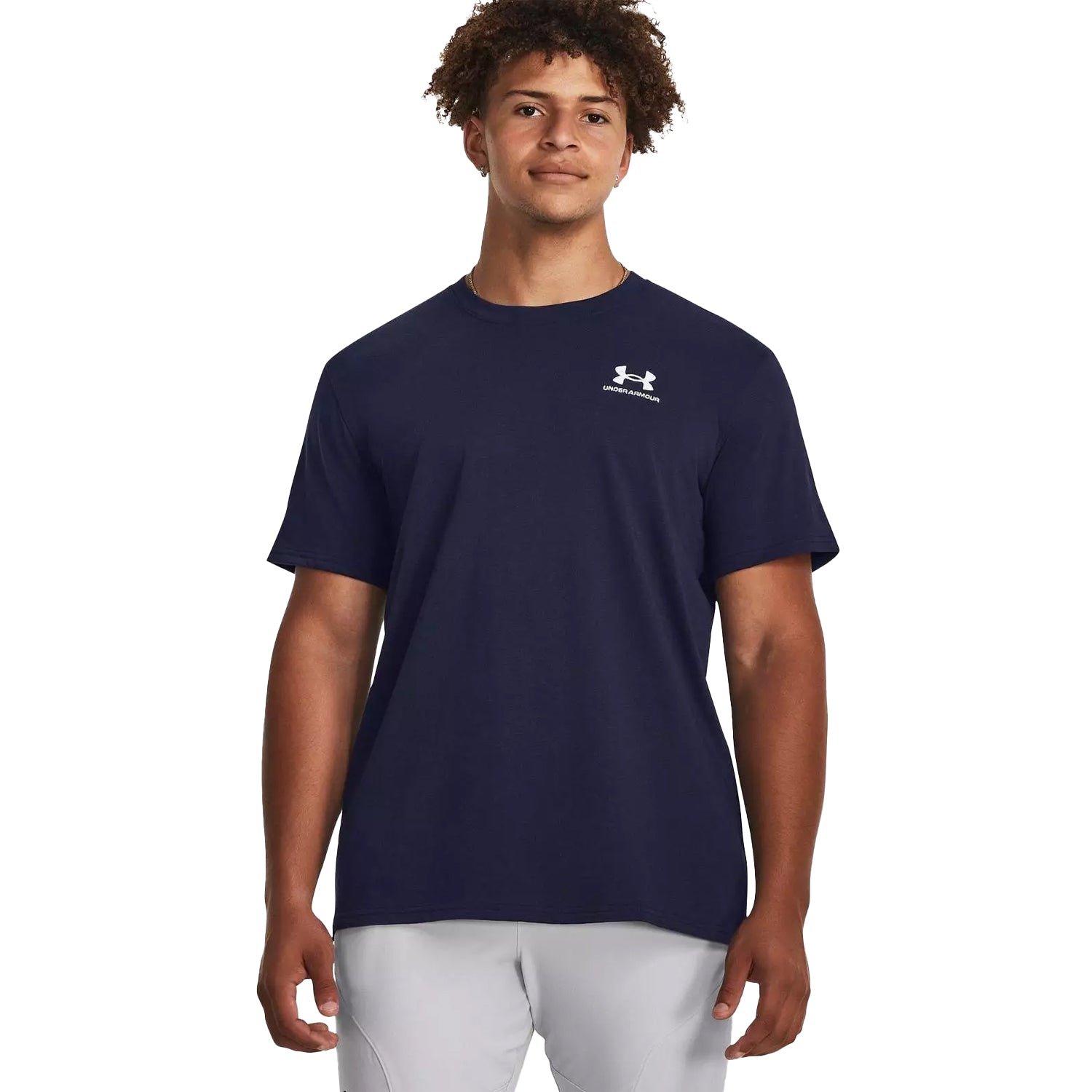 Blue - Side - Under Armour Mens Embroidered Logo Heavyweight T-Shirt