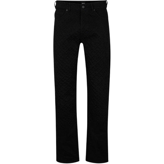 Black - Front - Boss Mens Denim Geometric 5 Pockets Straight Leg Jeans