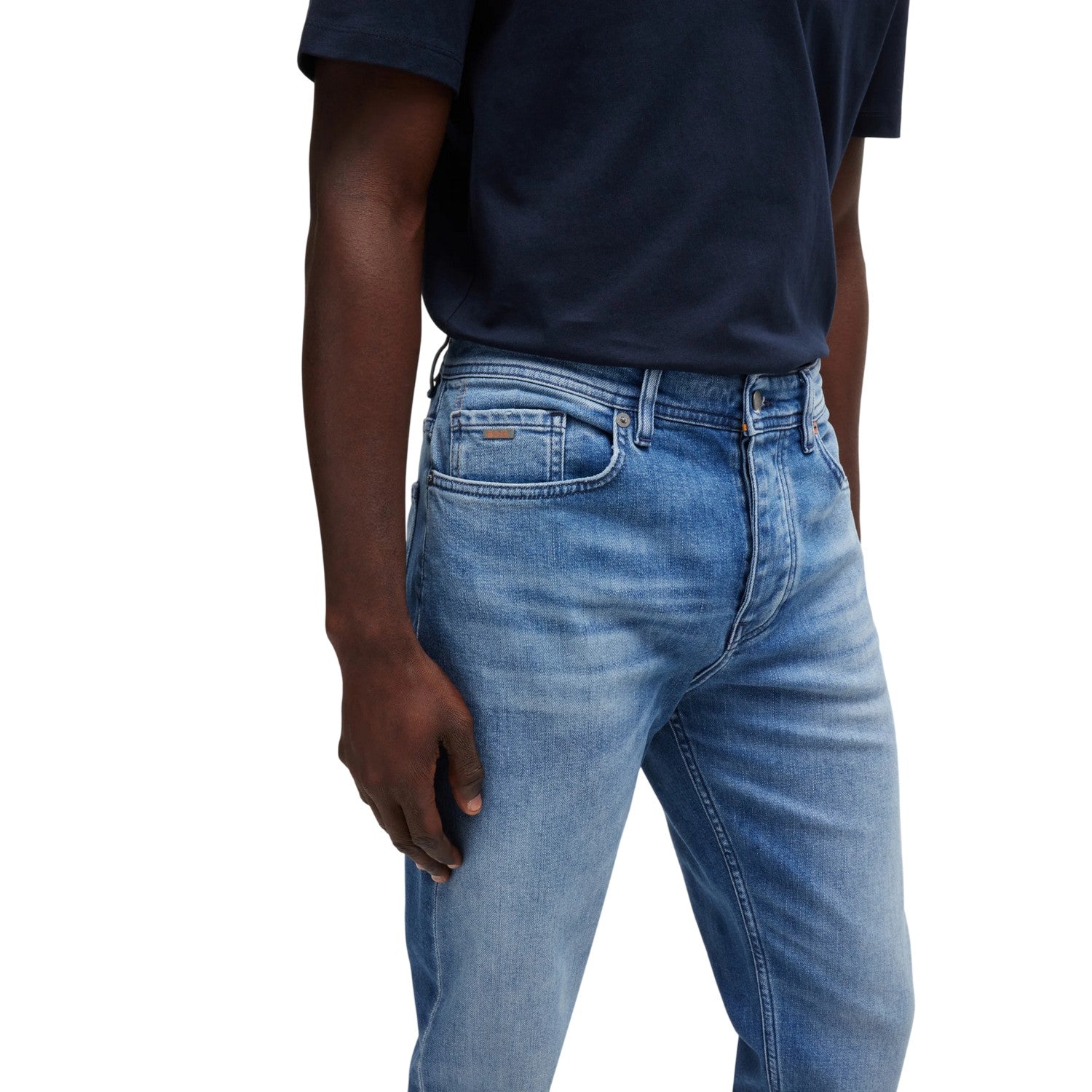 Turquoise-Aqua - Side - Boss Mens Taber 5 Pockets Straight Leg Jeans