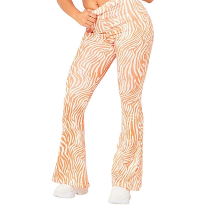 Orange - Back - Missy Empire Womens-Ladies Zebra Print Flared Trousers