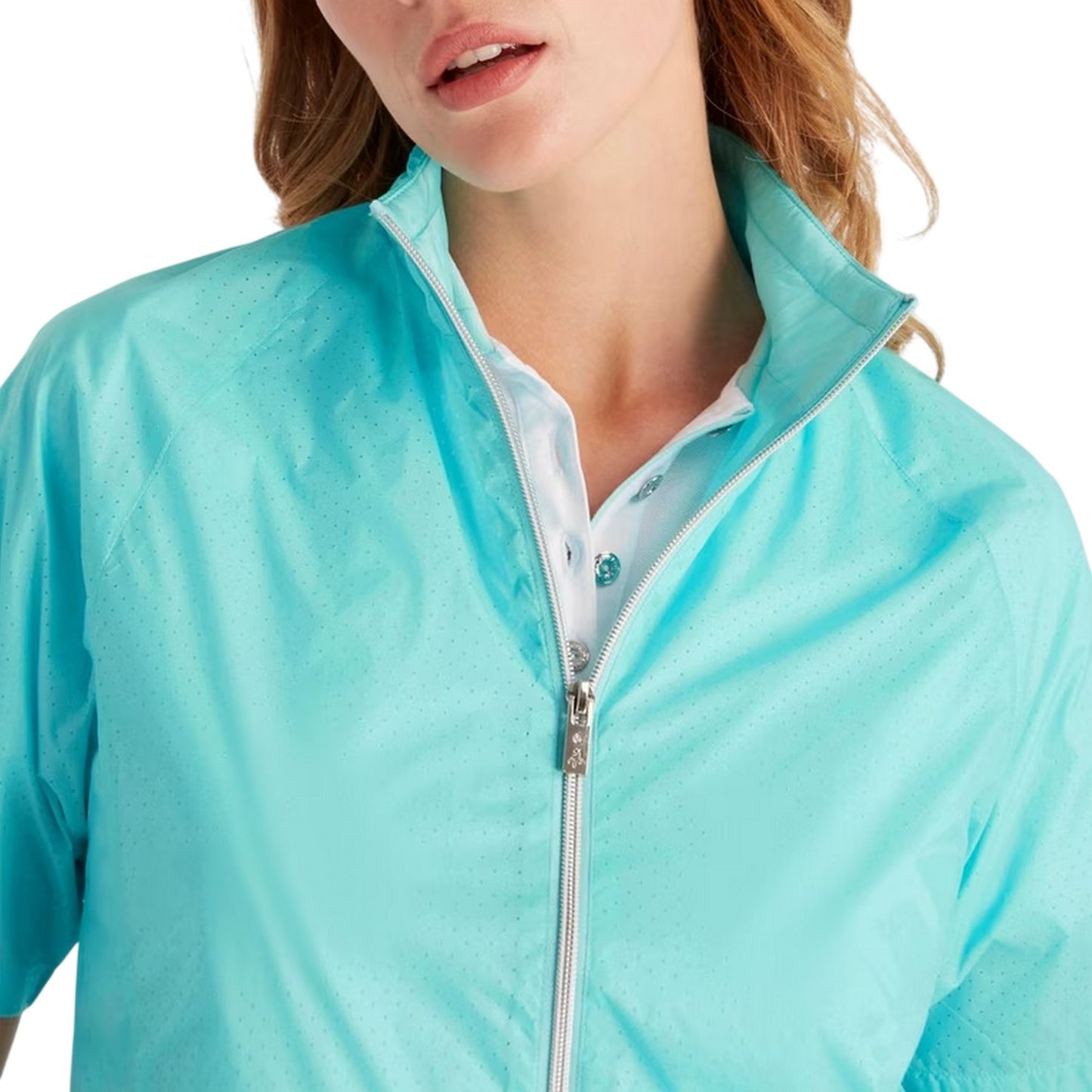 Aqua - Side - Calvin Klein Womens-Ladies Perforated Regular Golf Windbreaker