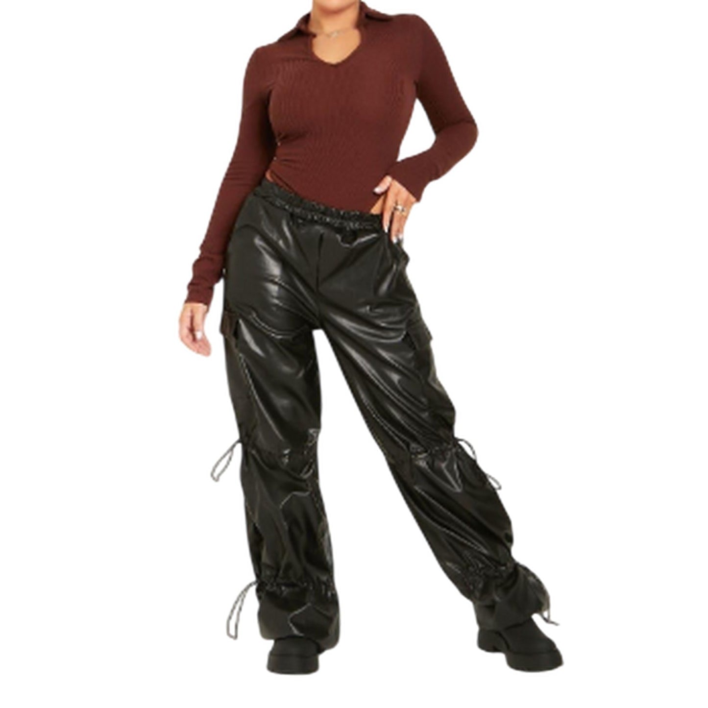 Black - Side - Missy Empire Womens-Ladies Toggle Cargo Trousers