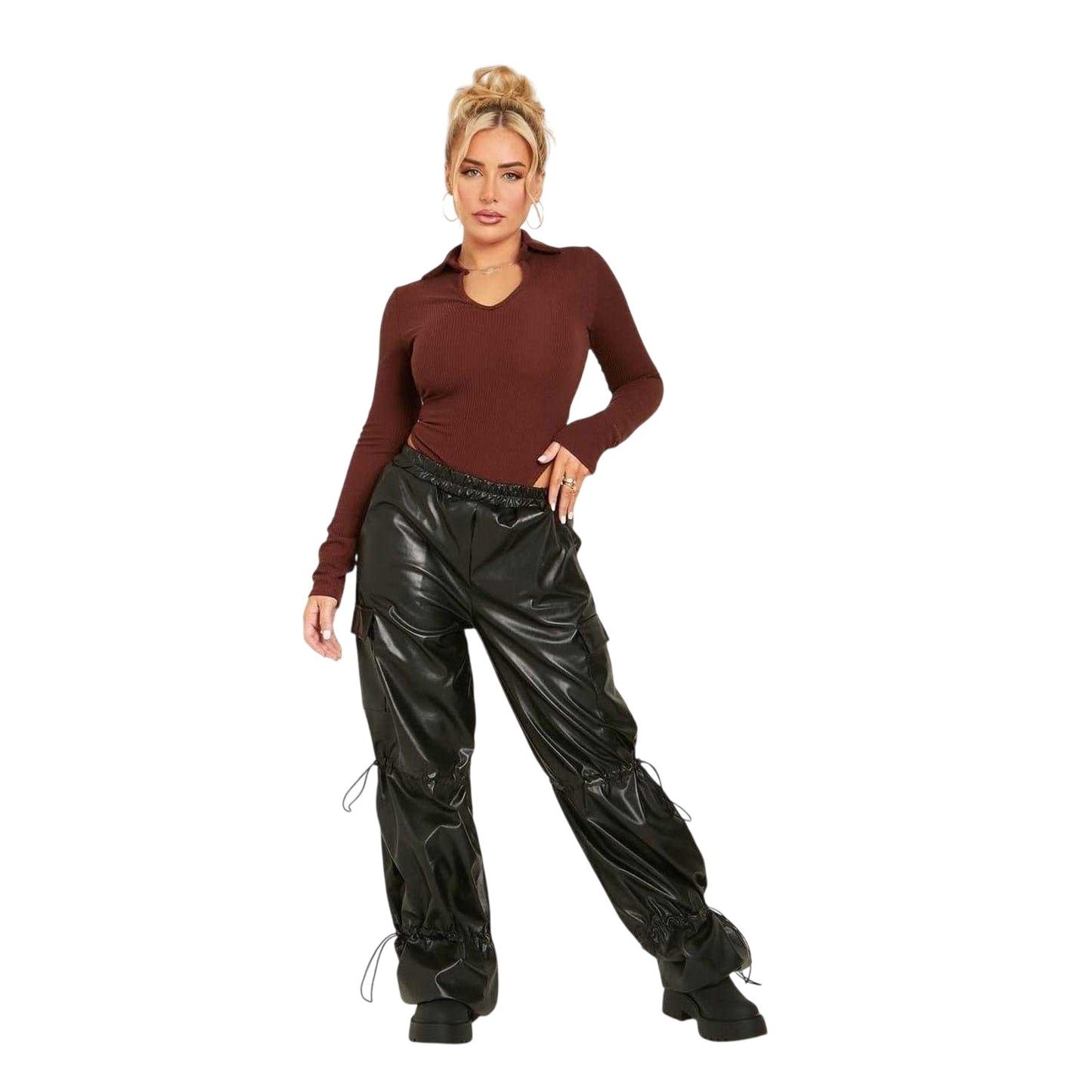 Black - Front - Missy Empire Womens-Ladies Toggle Cargo Trousers
