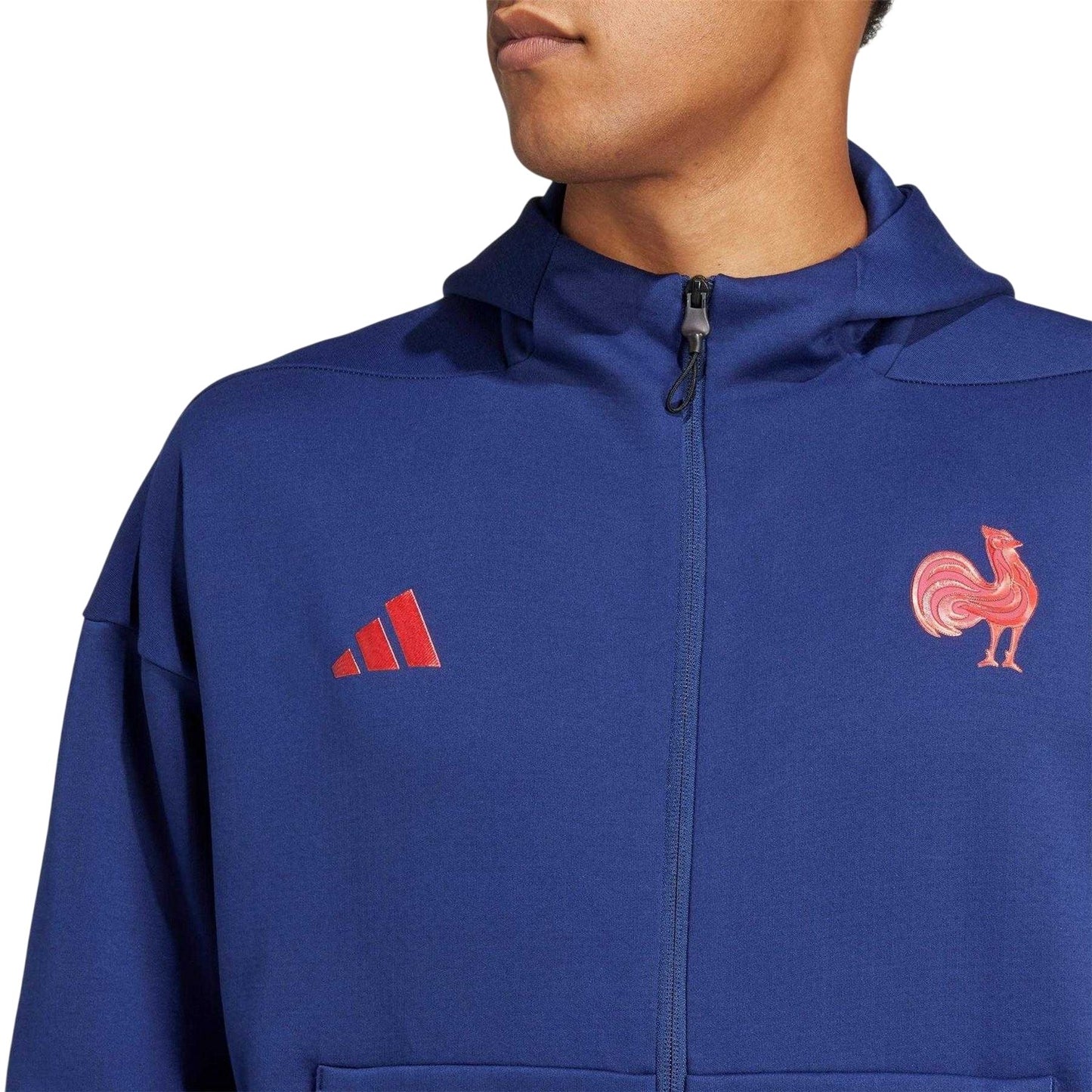 Dark Blue - Side - Adidas Mens ZNE France FFR Travel Full Zip Hoodie