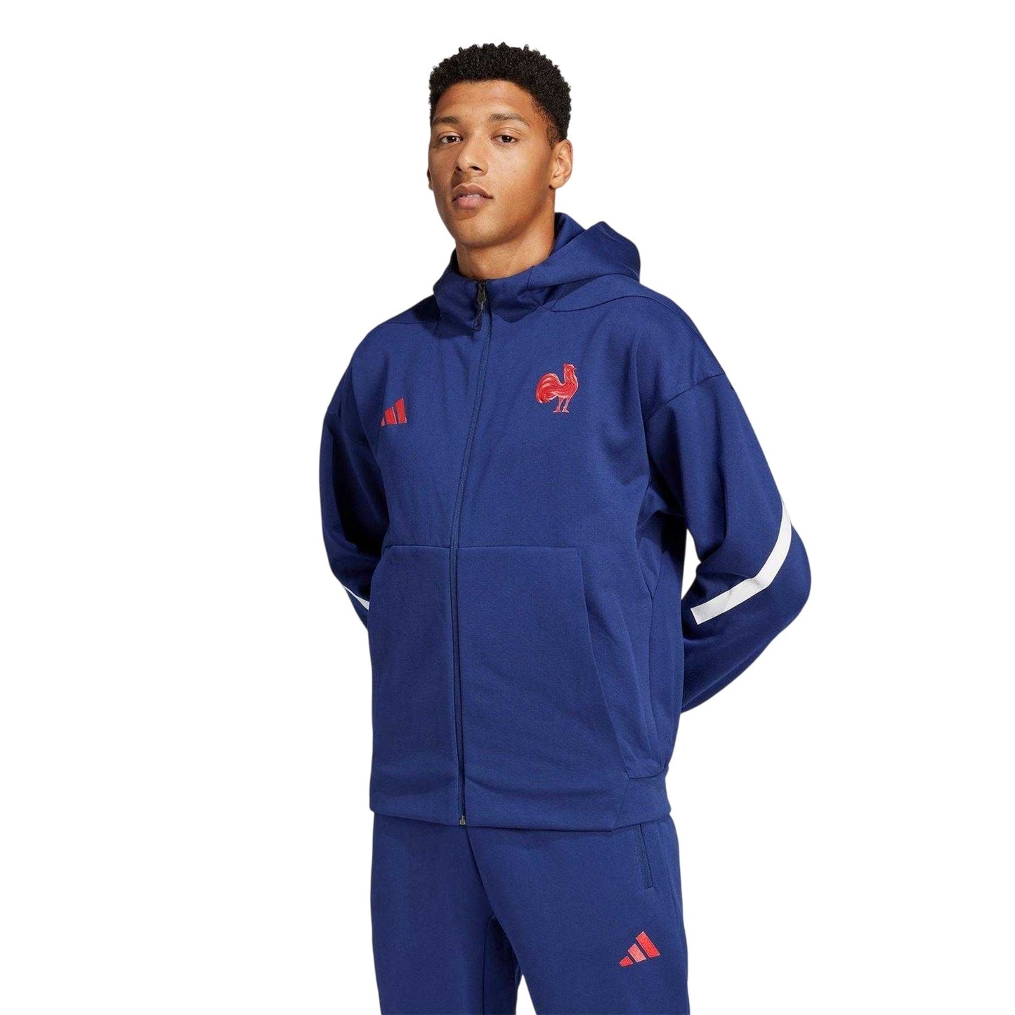 Dark Blue - Pack Shot - Adidas Mens ZNE France FFR Travel Full Zip Hoodie