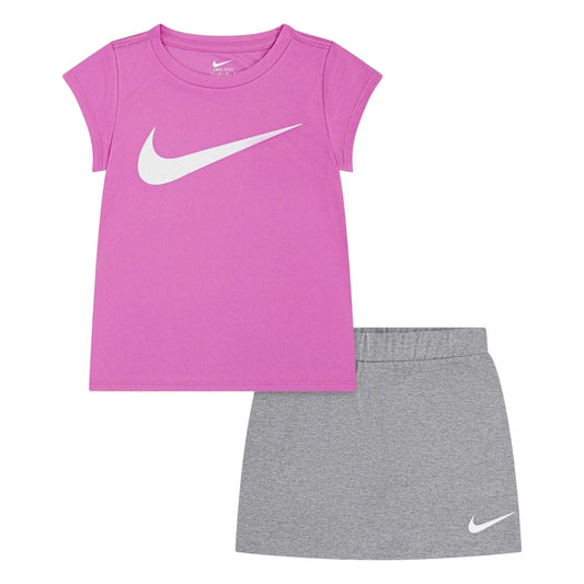 Grey Heather - Front - Nike Girls Scooter Dri-FIT Top & Skirt Set