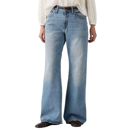 Blue - Side - Levis Womens-Ladies Easy Days Mid Rise Wide Leg Jeans