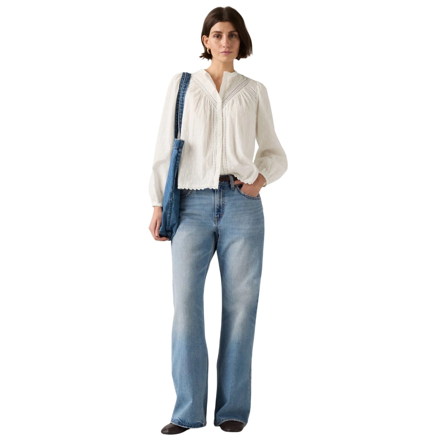Blue - Pack Shot - Levis Womens-Ladies Easy Days Mid Rise Wide Leg Jeans
