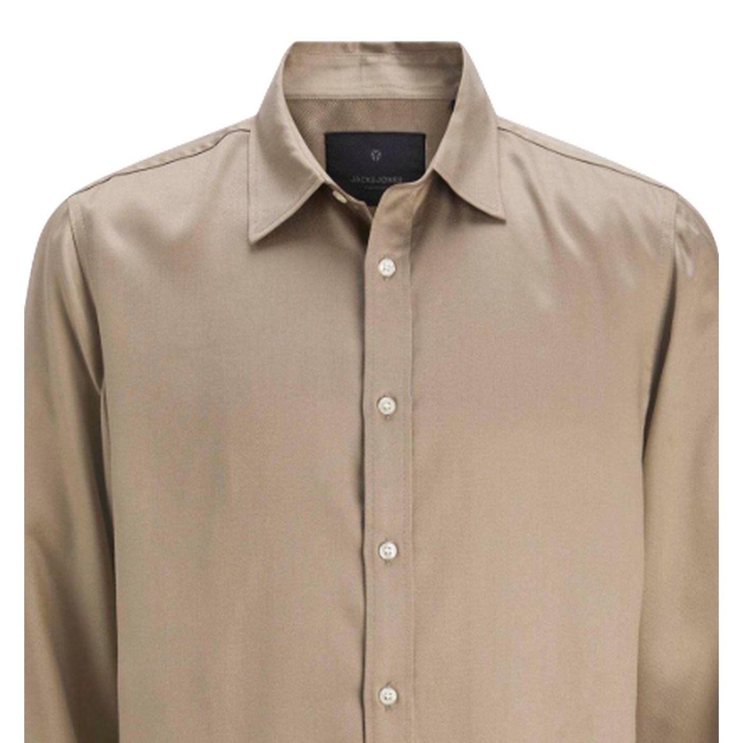 Greige - Back - Jack And Jones Mens Plain Long-Sleeved Shirt