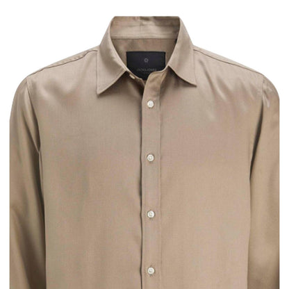 Greige - Back - Jack And Jones Mens Plain Long-Sleeved Shirt
