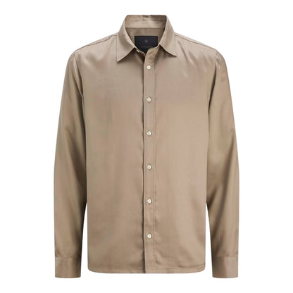 Greige - Front - Jack And Jones Mens Plain Long-Sleeved Shirt