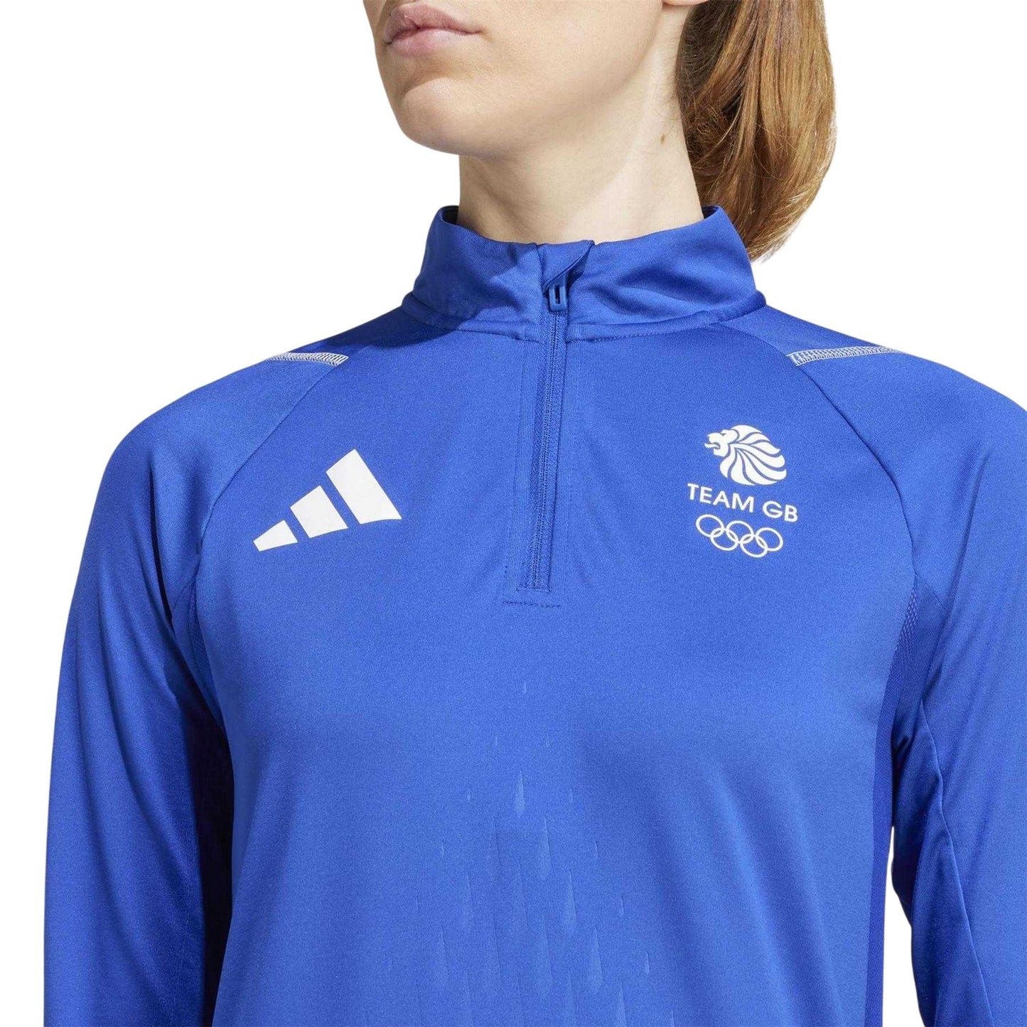 Lucid Blue - Side - Adidas Womens-Ladies Team GB Performance Quarter Zip Tracksuit Top