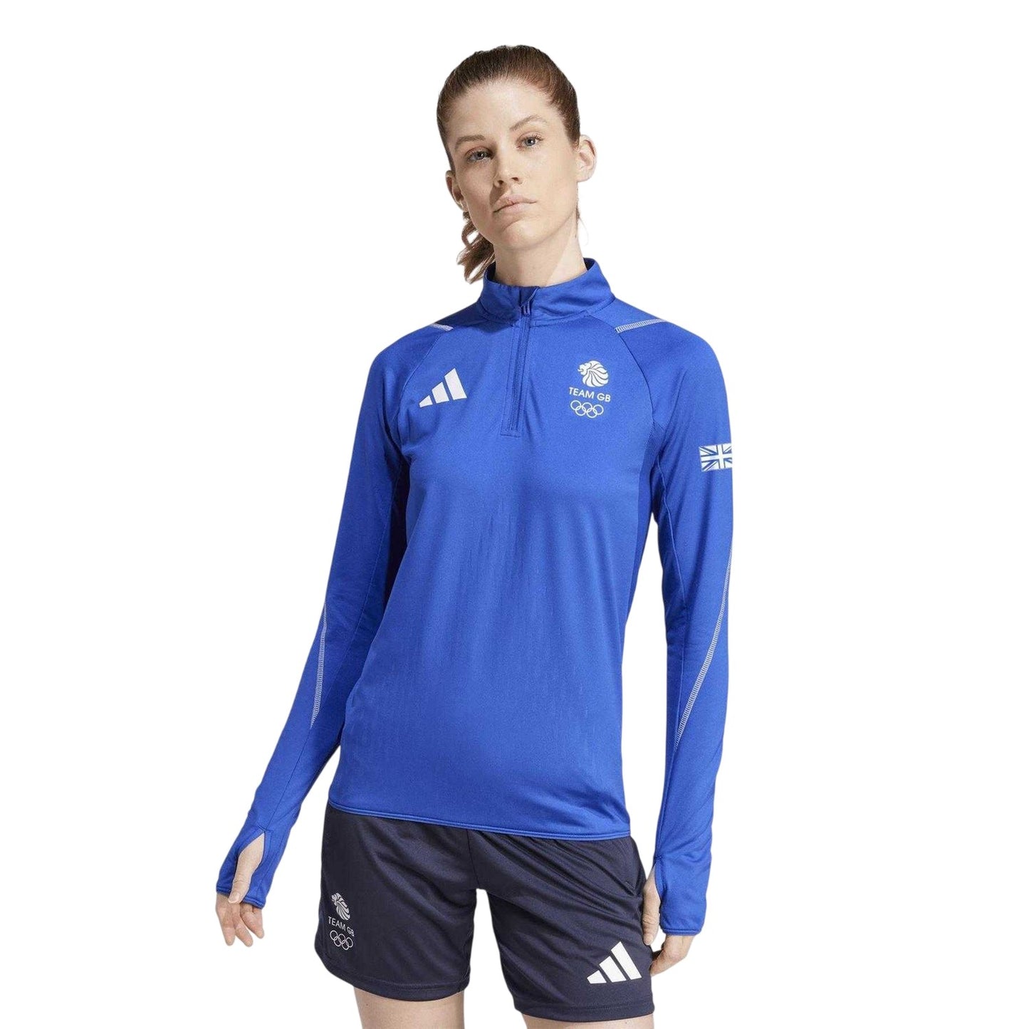 Lucid Blue - Lifestyle - Adidas Womens-Ladies Team GB Performance Quarter Zip Tracksuit Top