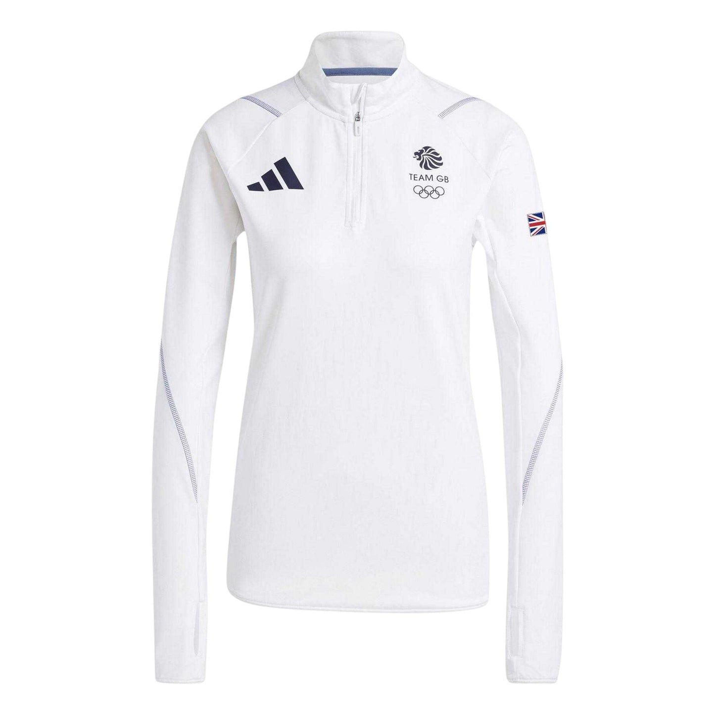 White - Front - Adidas Womens-Ladies Team GB Performance Quarter Zip Tracksuit Top